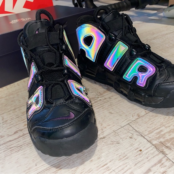Nike Air More Uptempo Black and Iridescent - Picture 2 of 5